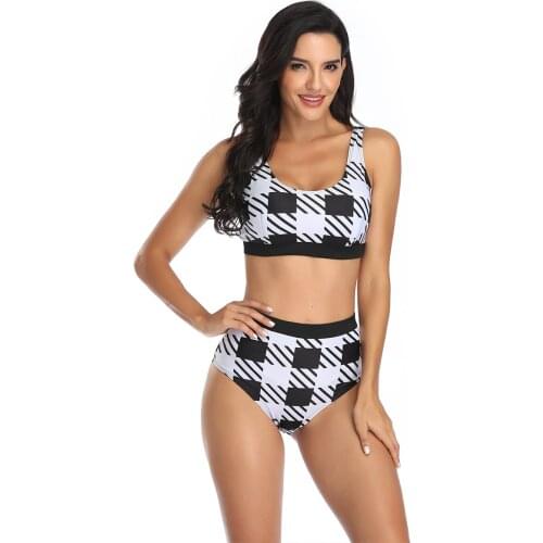 WTCandy 2021 New Black White Plaid Bikini Leopard Print Swimsuit Women High Waist Swimwear Summer May Biquini Beach Bathing Suit