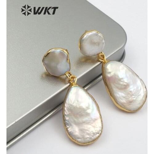 WKT WT-E489 New Arrival Trendy Style Natural Freshwater Pearl Ladies Earrings Drop Shape High Quality Freshwater Pearls