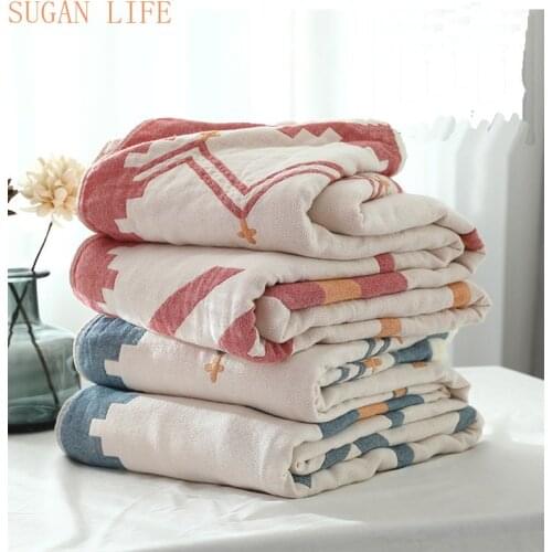 SUGAN Bamboo Cotton Muslin Summer Blanket Bed Cover Sofa Throw Breathable Chic Indian Style Soft Throw For Picnic Travel Use