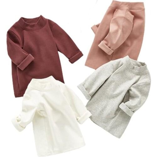 Autumn Girls Pure Cotton Tops for Girls Turtleneck T shirt 0-3Yrs Kids Clothes Boys T Shirt Solid T-shirt Long Sleeve 4 Colors