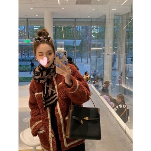 Round neck lamb coat women 2021 new granular all wool medium and long young loose fur coat winter abrigos mujer y2k fur elegant