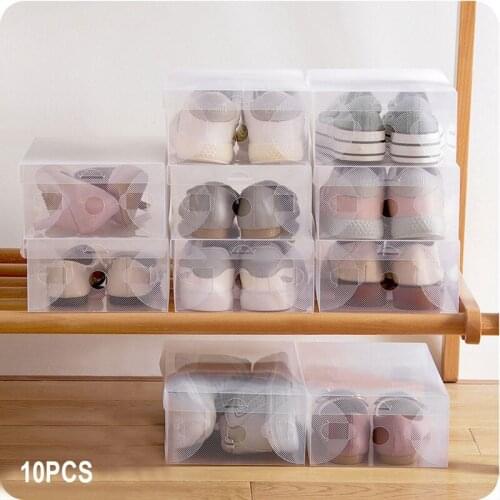 10Pcs Transparent Clear Plastic Shoe Box Storage Shoe Boxes Foldable Shoes Case Holder Shoes Boxes Organizer For Shoes