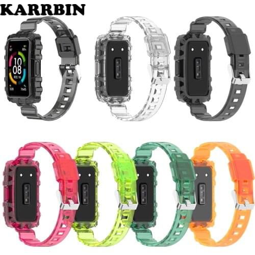 KARRBIN TPU Transparent Strap Wrist Watchband Frame Crystal Case for Huawei Band 6 Honor Band 6 Smart Wristband Bracelet