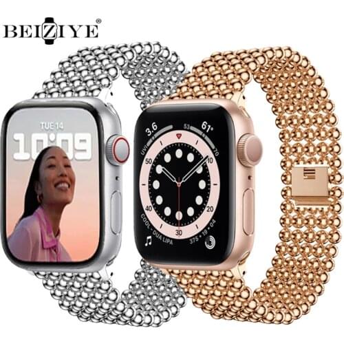 Stainless Steel Strap For Apple Band 38mm 42mm Metal Bracelet Fashion Beads Watchband for iwatch 40mm 44mm Series 6 SE 5 4 3 2 1