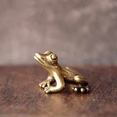 Retro Copper Small Cute Frog Figurines Miniature Desktop Ornament Decorations Accessories Metal Brass Animal Toad Tea Pet Decors