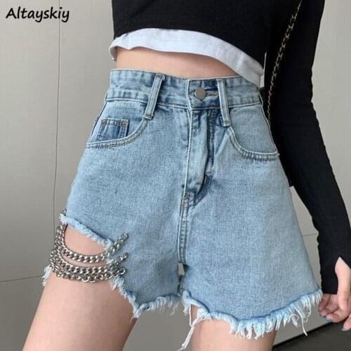 Shorts Women New Arrival Casual Summer Hot Sale Denim High Waist Sexy Chain Tassels Korean Style Streetwear Wide Leg Trousers