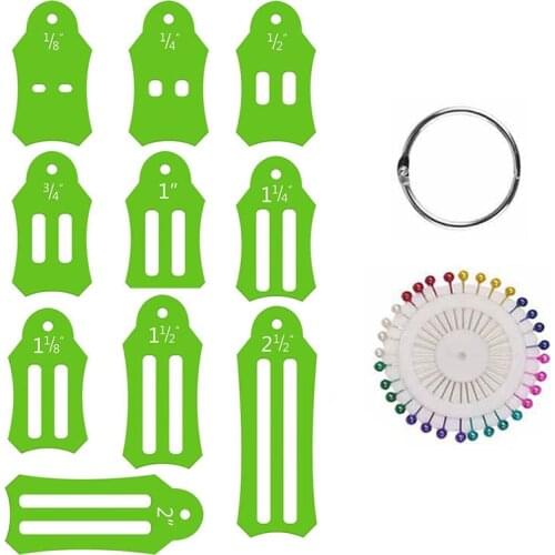 10 Pcs Folding Fabric Tape Maker Biasing Strips with 40 pcs of Multi-color Quilting Pins and Storage Ring Sewing Accessories