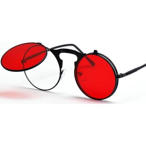 Veshion Flip-flop Lens Steampunk Retro Classic Sunglasses Men Women Fashion Round Glasses