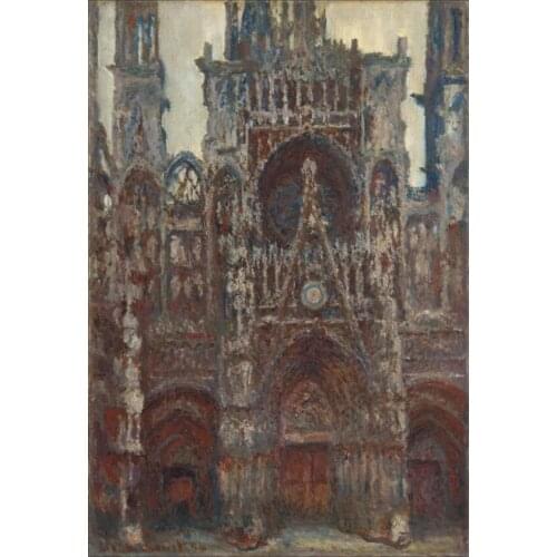 High quality Oil painting Canvas Reproductions Rouen Cathedral, evening, harmony in brown By Claude Monet Painting hand painted