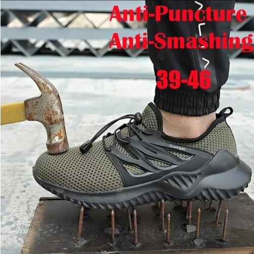 CUNGEL Safety Work Shoes Boots for Men Male Protective Steel Toe Cap Boots Anti-Smashing Construction Safety Work Sneakers