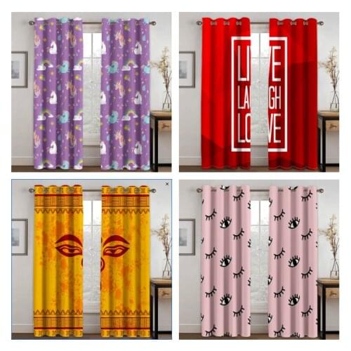 Living Room Shading 90% Decorative Curtain Purple Unicorn Pattern Home Textile Decoration Bedroom Perforated Curtains