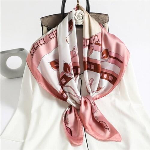 Summer New Square Scarf Women Foulard Hijab Neckerchief Bandana Fashion Female Official Shawl Wraps Silk Feeling Headband 2021