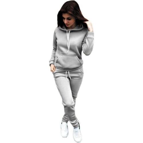 Tracksuit 2pcs Women Set Hoodies Crop Top Solid Sweatshirt Pants Hooded 2 Pieces Sets Women Clothing Suits Female