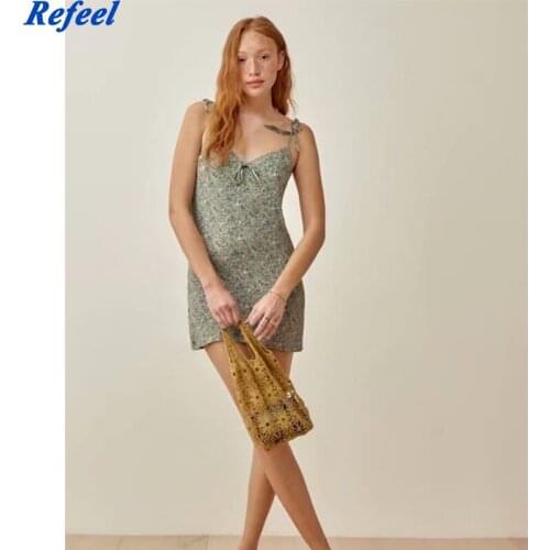 Sexy Sling Floral Print Dress Women Sleeveless High Waist Holiday Summer Dress Female Short Vestido