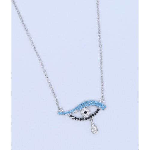 925 sterling silver high quality sky blue stone 925 sterling silver evil eye women girl fine necklace with crystal