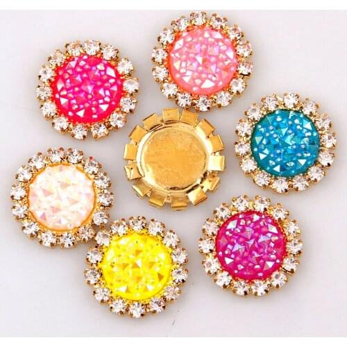 10pcs 15x15mm Mixed AB Color Resin Babysbreath Flatback Gold Metal Rhinestone Cabochon Base Cameo Setting DIY Jewelry Charms