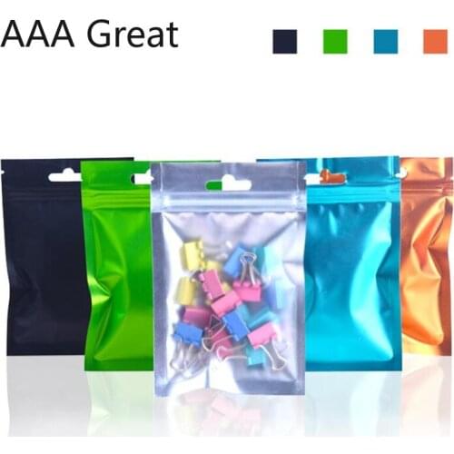 100Pcs/Lot Reclosable Ziplock Package Pouches Heat Sealing Zip Lock Plastic Storage Bags Aluminum Foil Bag Front Clear Hang Hole