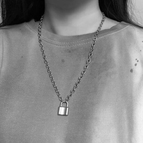 2020 Rock Lock Choker Long Chain Necklace on The Neck with Lock Punk Jewelry Mujer Key Padlock Pendant Necklace for Women