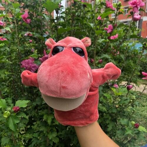 24cm Red Big eye Hippo Baby Glove Puppets Funny Child Toys Cotton Zoo Animal Glove Puppet Finger SackChildren Plush birthday Toy