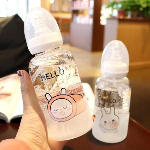 300ml Sippy Glass Cup Baby Nipple Feeding Water Drink Leak Proof Bottle With Straw Baby Learning Drinking Juice Training Bottle
