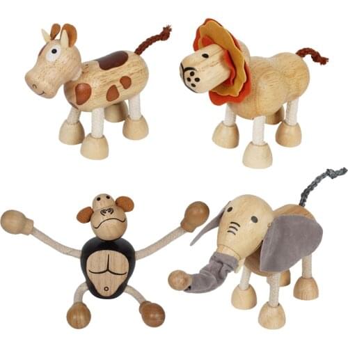 4Pcs/Lot Kids Toys Wood Animals Zoo Dolls Model Action Figures Horse Tiger Lion Giraffe Monkey Elephant Education For Boys Girls