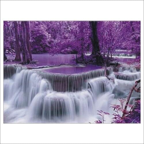 5D DIY Diamond Painting Purple Forest Waterfall Cross Stitch Full Square Drill 3D Diamond Painting kit Home Decoration GiftT466
