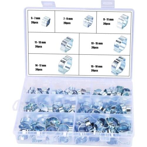 7-20mm 7Size Double Ear Hose Clamps 140-Pack, Silicone Vacuum Pipe Tube Hose Stainless Steel Fasteners Clips Assortment Kit