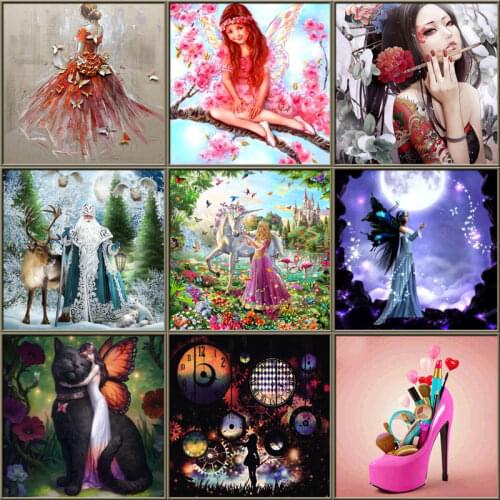 5D DIY Round Drill Diamond Painting Cross Stitch Beauty And The Beast Kit Diamond Embroidery Animals And Girls Mosaic Art Decor