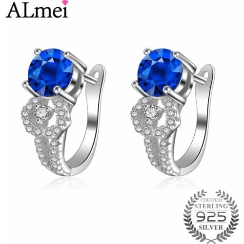 Almei Authentic White Blue CZ Silver 925 Sterling Anti-allergic Environmentally Fine Jewelry Stud Earring Free Box 40% EH011
