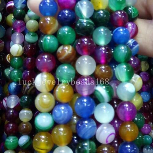 Free shipping Fashion Jewelry 8mm Multicolor Stripes Chalcedony Round Ball Loose Beads 15.5" FG7351