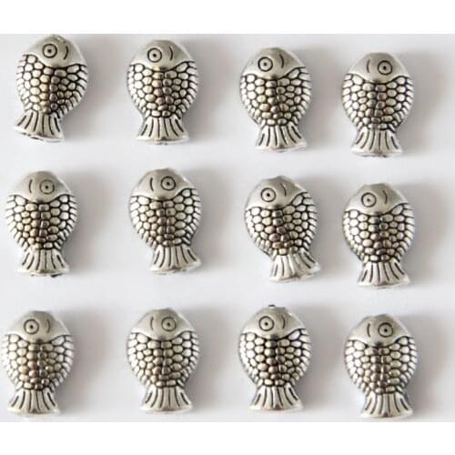 50pcs/lot Tibetan Silver Fish Beads 7x10mm Fish Charm Spacer Beads for DIY Braceles Connector Jewelry Making Materials