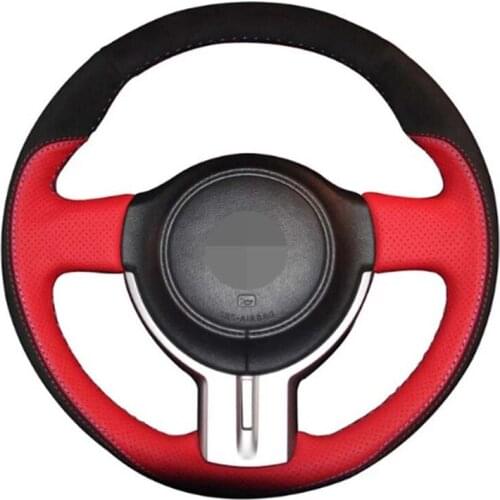 Car Steering Wheel Cover Hand-Stitched Black Genuine Leather Suede Car Steering Wheel Covers For Toyota 86 Subaru BRZ