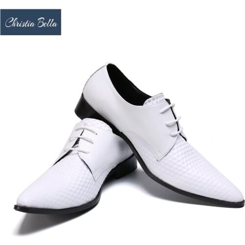 Christia Bella New Fashion Solid Genuine Leather Men Business Shoes Large Size Lace Up Pointed Toe Formal Dress Men Party Shoes