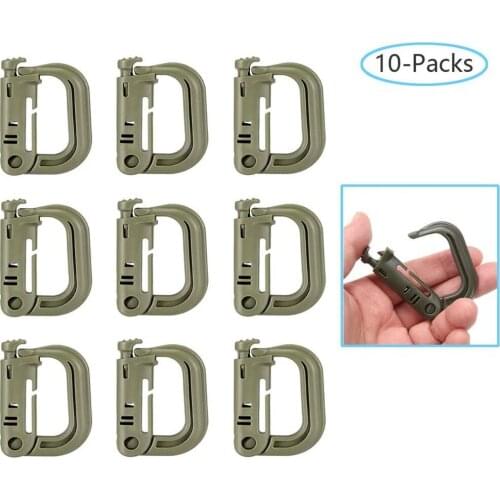D-Ring Grimlock Locking, 10 Pcs Tactical Gear Clip as Tactical Bag Accessories for Molle Webbing with Zippered Pouch