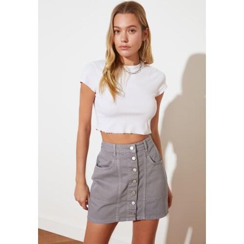 Trendyol Front Button Mini Denim Skirt TWOSS21ET0478