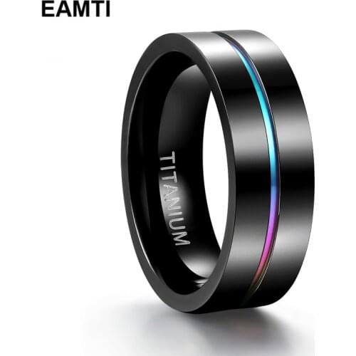Eamti 7mm Ring Men Black Titanium Men Wedding Engagement Rings Rainbow Ring Male Fashion Jewelry Bague Homme Anels