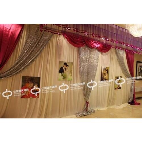 Express free shipping 10ft*20ft wedding stage backdrops decoration romantic white wedding curtain with burgundy swags