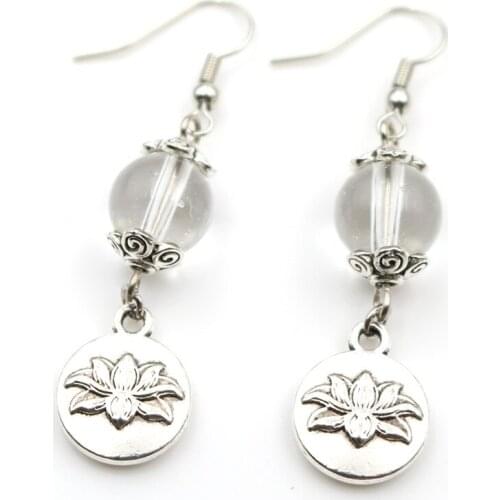 FYSL Silver Plated Lotus Flower Connect Rock Crystal Drop Earrings for Women Red Agates Jewelry