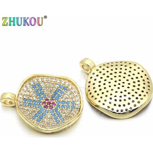 18x22mm Brass Cubic Zirconia Round Charms Pendants for Diy Jewelry Findings, Mixed Color, Hole: 2mm, Model: VD231