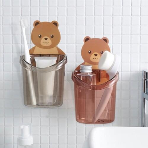 Little Bear Toothbrush Storage Holder Bathroom Cartoon Brush Teeth Toothpaste Wall Suction Shelve Rack Container panda Organizer