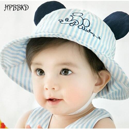 HPBBKD Fashion Baby Girl Boy Hat Baby Bonnet Fisherman Cartoon Hat For Girls 3-Color Strip Caps Kids Hat Children Sun Hats GH575
