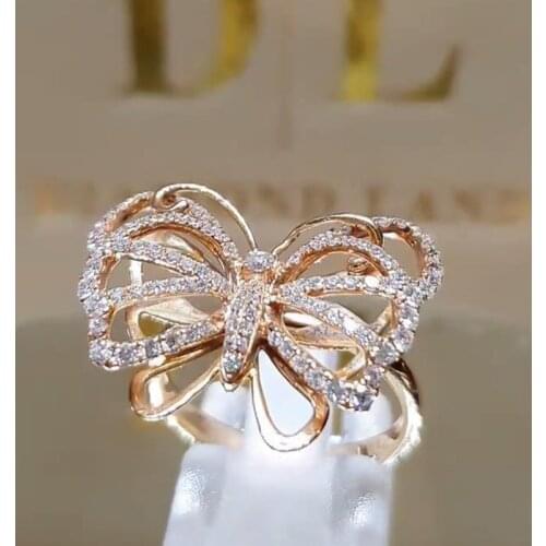 Trendy Hollow-out Butterfly Ring Luxury Rhinestone Crystal Finger Rings Engagement Wedding Party Female Rings Animal Jewelry