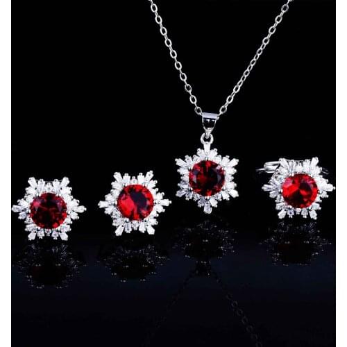 QTT Fashion 925 Sterling Silver Gift Set Snowflake Earrings Rings Necklace Jewelry Sets 925 Sterling Silver Jewelry