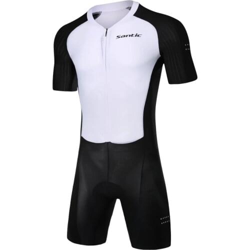 Santic Mens Triathlon Bib Shorts Cycling Short Sleeve Five-point Pants Cycling Jersey Sponge Cushion Race Edition Quick-drying