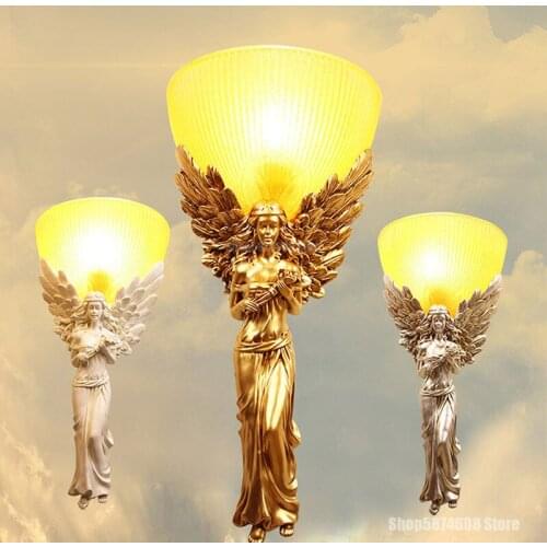 Nordic Resin Angel Wall Lamp Living Room Decoration Vintage Goddess Carving Wall Lights for Home Lighting Bedroom Light Fixtures