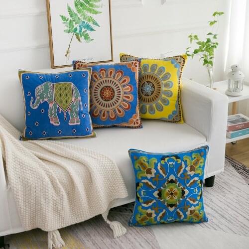 Velvet Cushion Cover Colored flowers Elephant Geometric Circle Cotton Square Embroidery Pillow Cover 45x45cm Home Decor