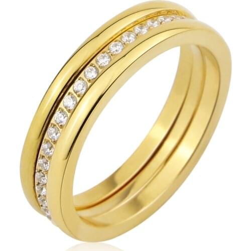 New Three Separate Ring Middle Frosted Or 20 Small Zircon Woman Ring Stainless Steel Gold Color Ring Hot Sale Jewelry wholesale