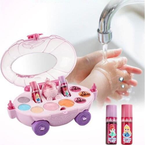 Novelty Washable Makeup Car with Mirror Cosmetic Set Palette Girls Play Toys Non-toxic Washable Beauty Makeup Box Baby Gifts