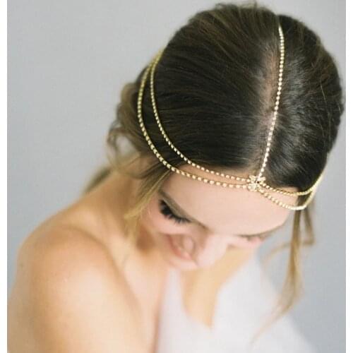 New Rhinestone Hair Chain Elegant Forehead Lace Simple Multi-Layer Ethnic Style Forehead Chain