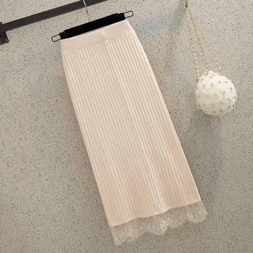Autumn Winter High Waist Pencil Skirt Women Elegant Knitted Lace Skirts Solid color Casual Skirts women